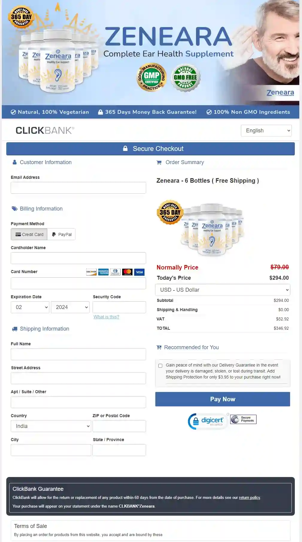 zeneara checkout page